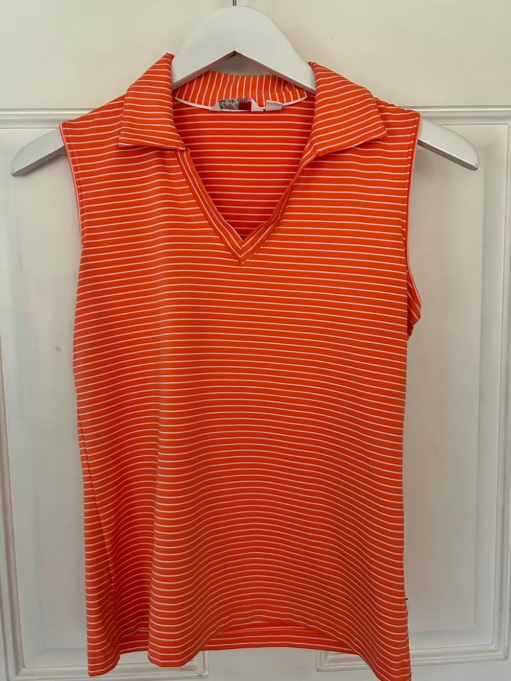 Lady Hagen Orange & White Striped Sleeveless Polo Tank Top